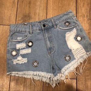 Super cute distressed look denim shorts